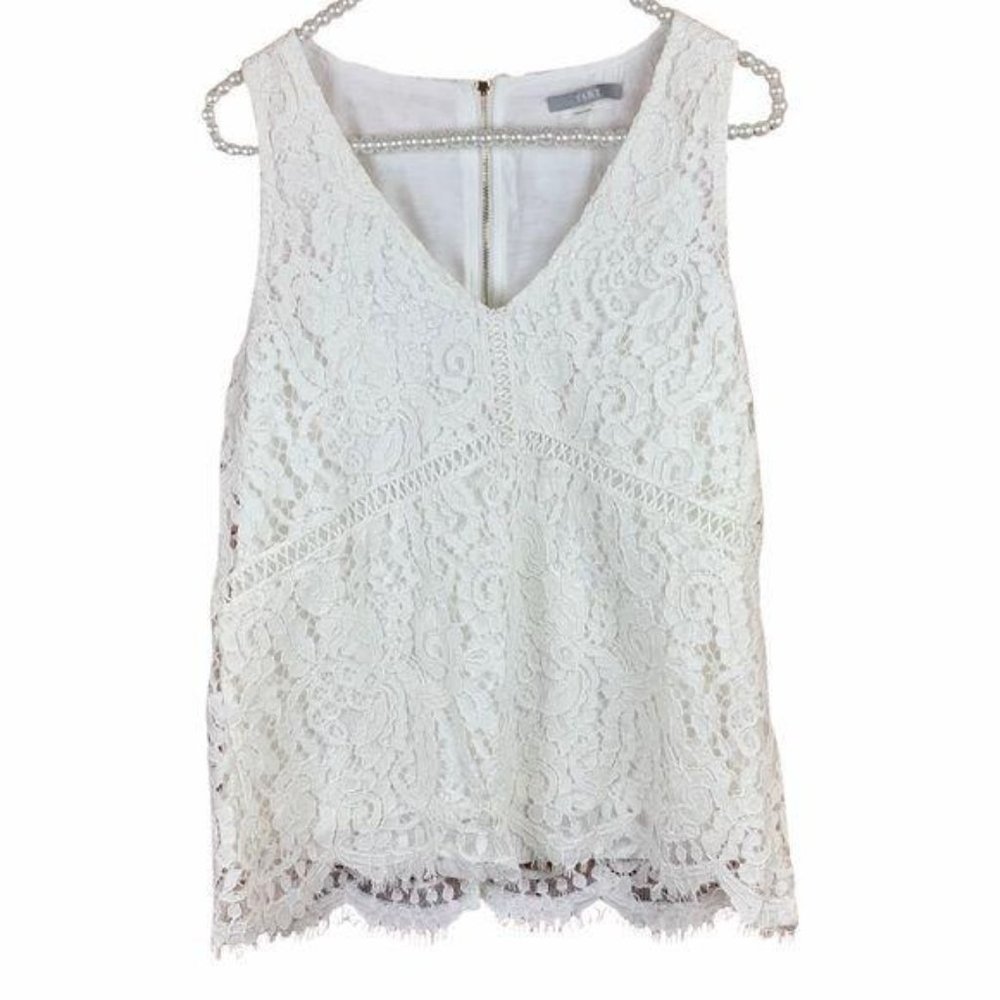 Tart Fiero White V Neck Sleeveless Dressy Western Lace Tank Top Size Small